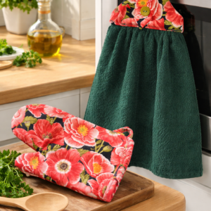 Floral Oven Mitts and Hanging Stove Towel